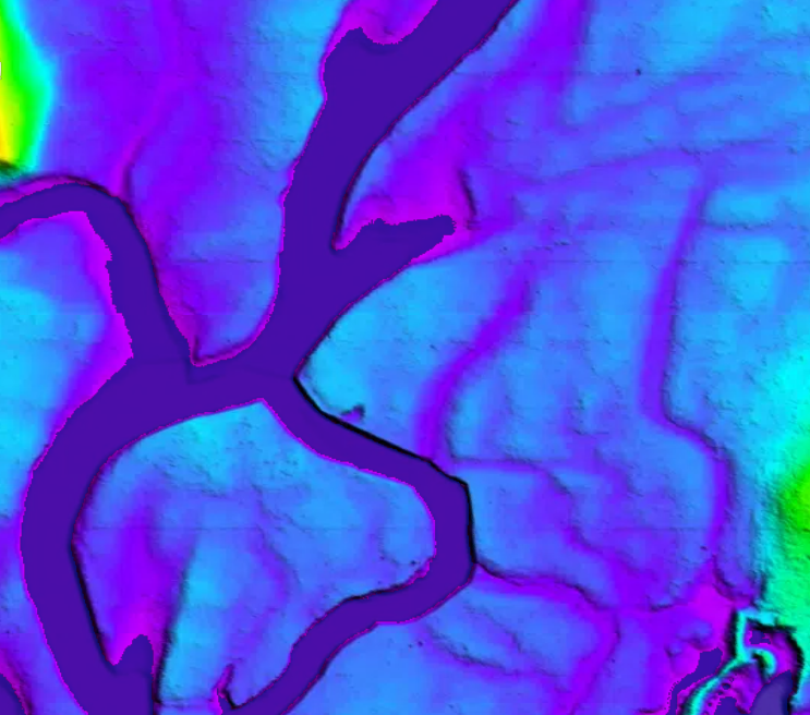 Drone LiDAR flood model showing flooded acreage at a set pool elevation