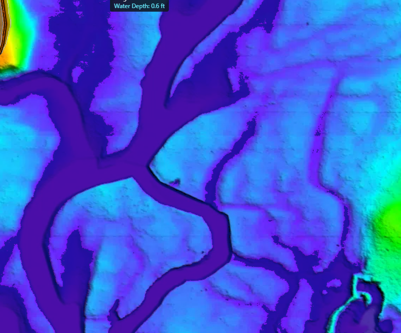 Depth map of a planned waterfowl impoundment from drone LiDAR data