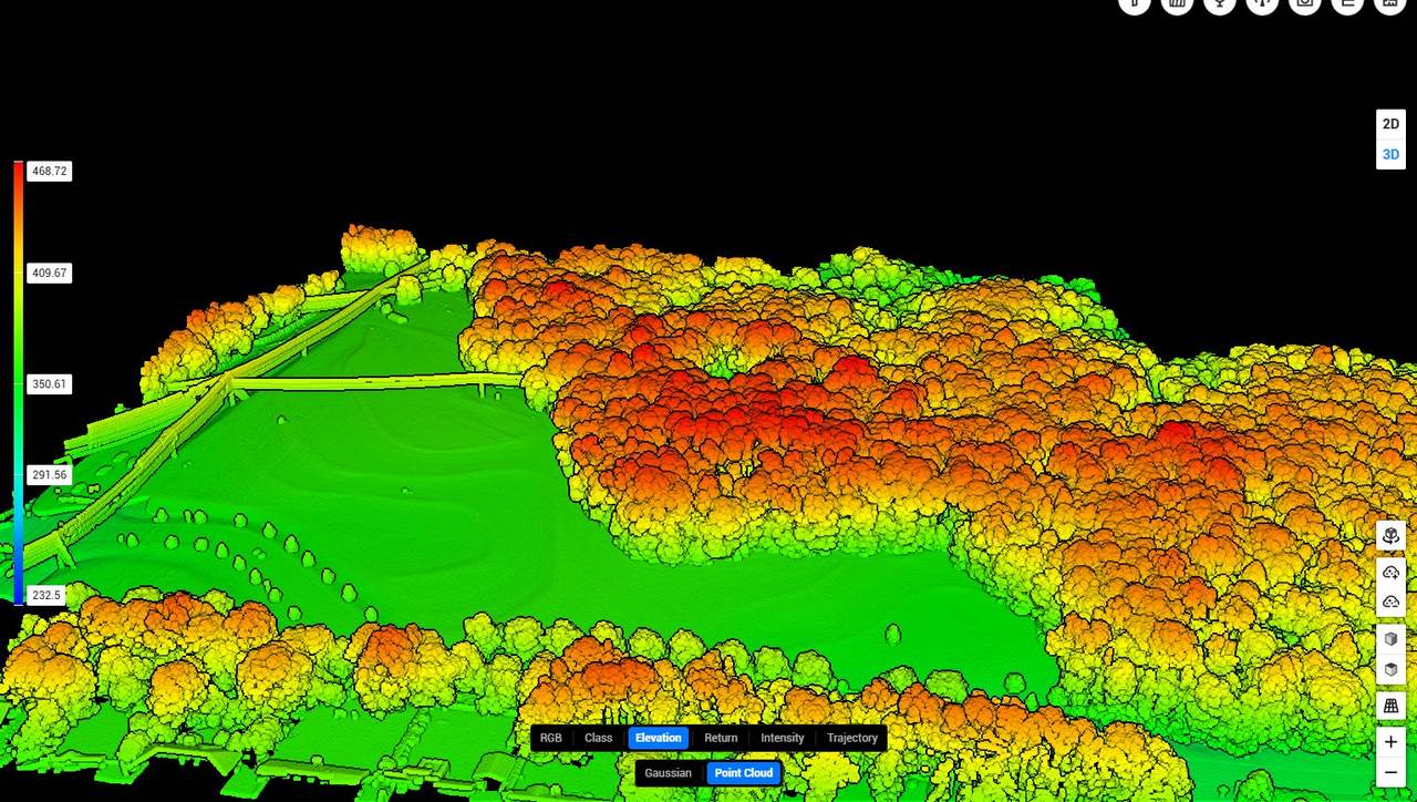 Colorized LiDAR point cloud from a drone mapping flight