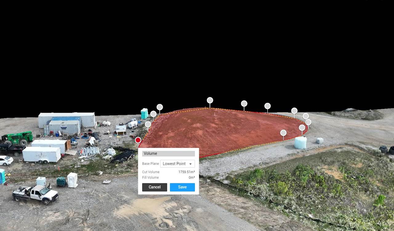 Volumetric stockpile report calculated from drone survey data
