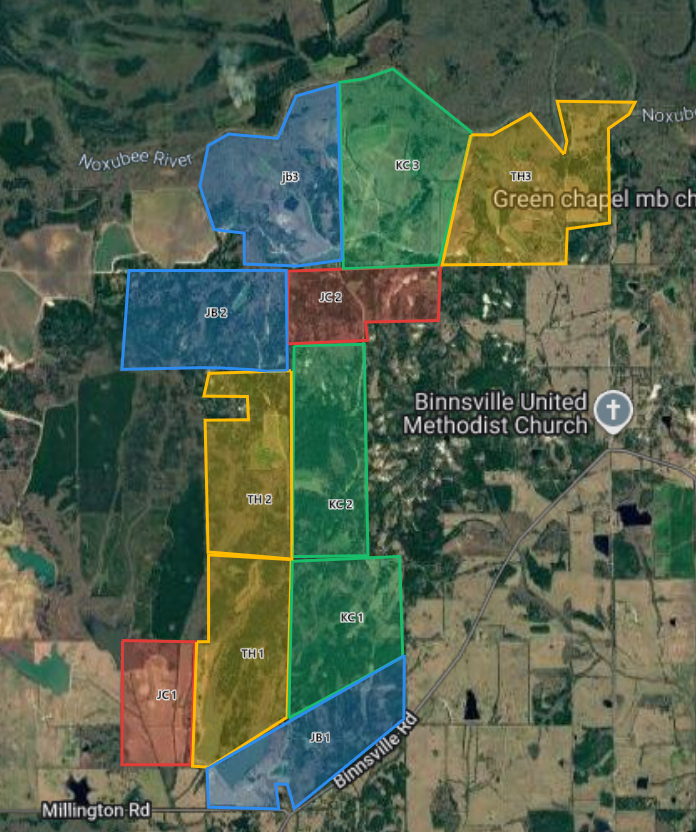 Drone survey flight plan covering a hunting property