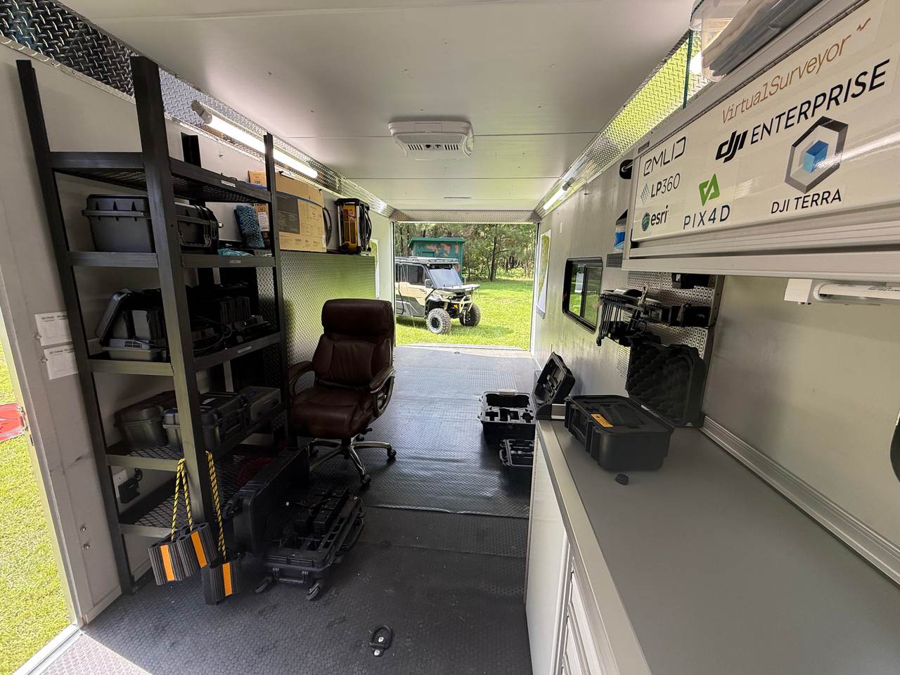 Inside the mobile command trailer during a drone survey